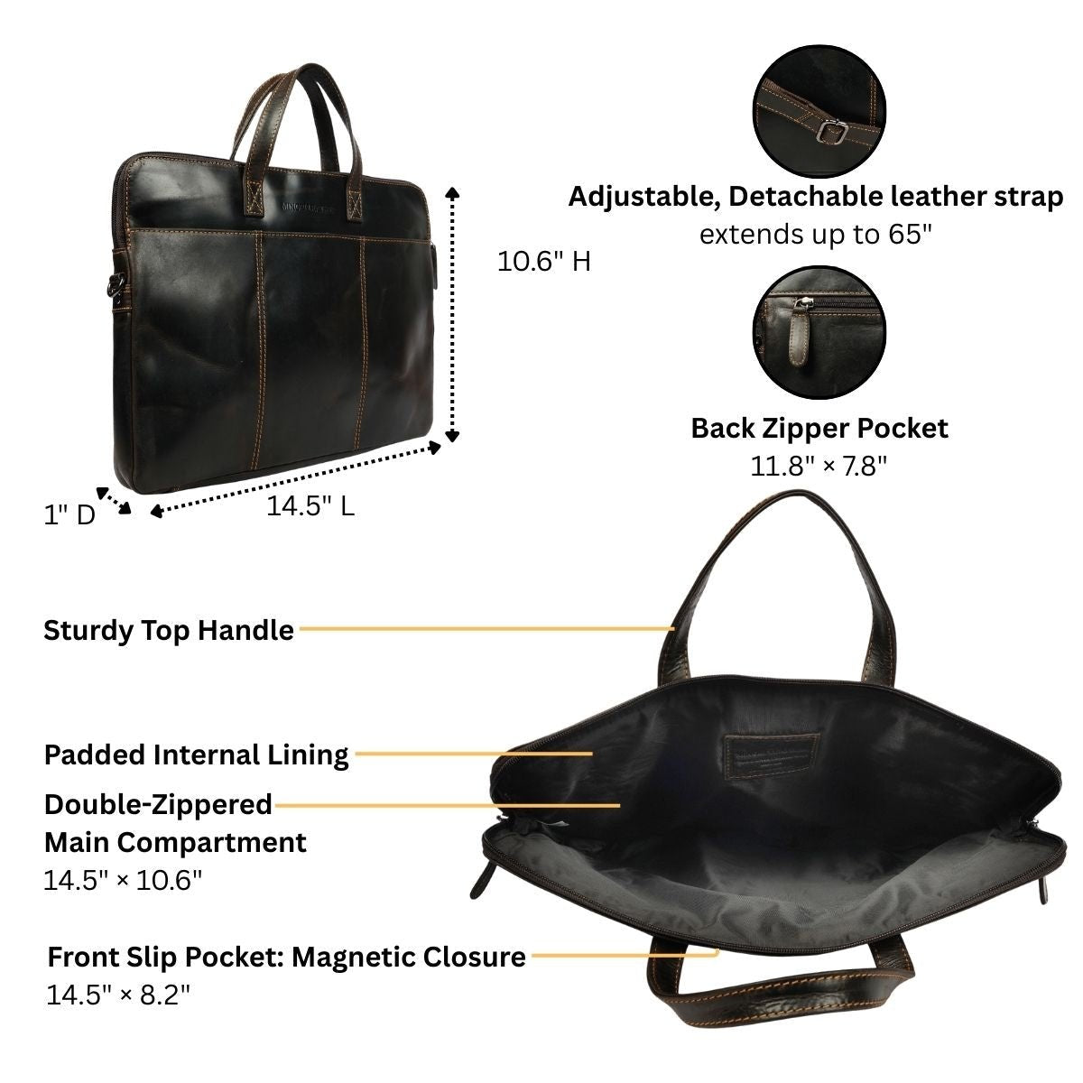Brown Minori Leather Atlas 14-inch unisex laptop sleeve with textured leather and sleek design.