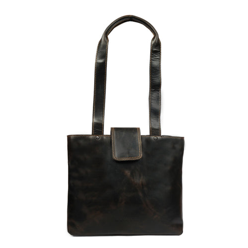 Brown Minori Leather Bennett shoulder tote bag with sturdy leather handles and spacious interior for everyday use.