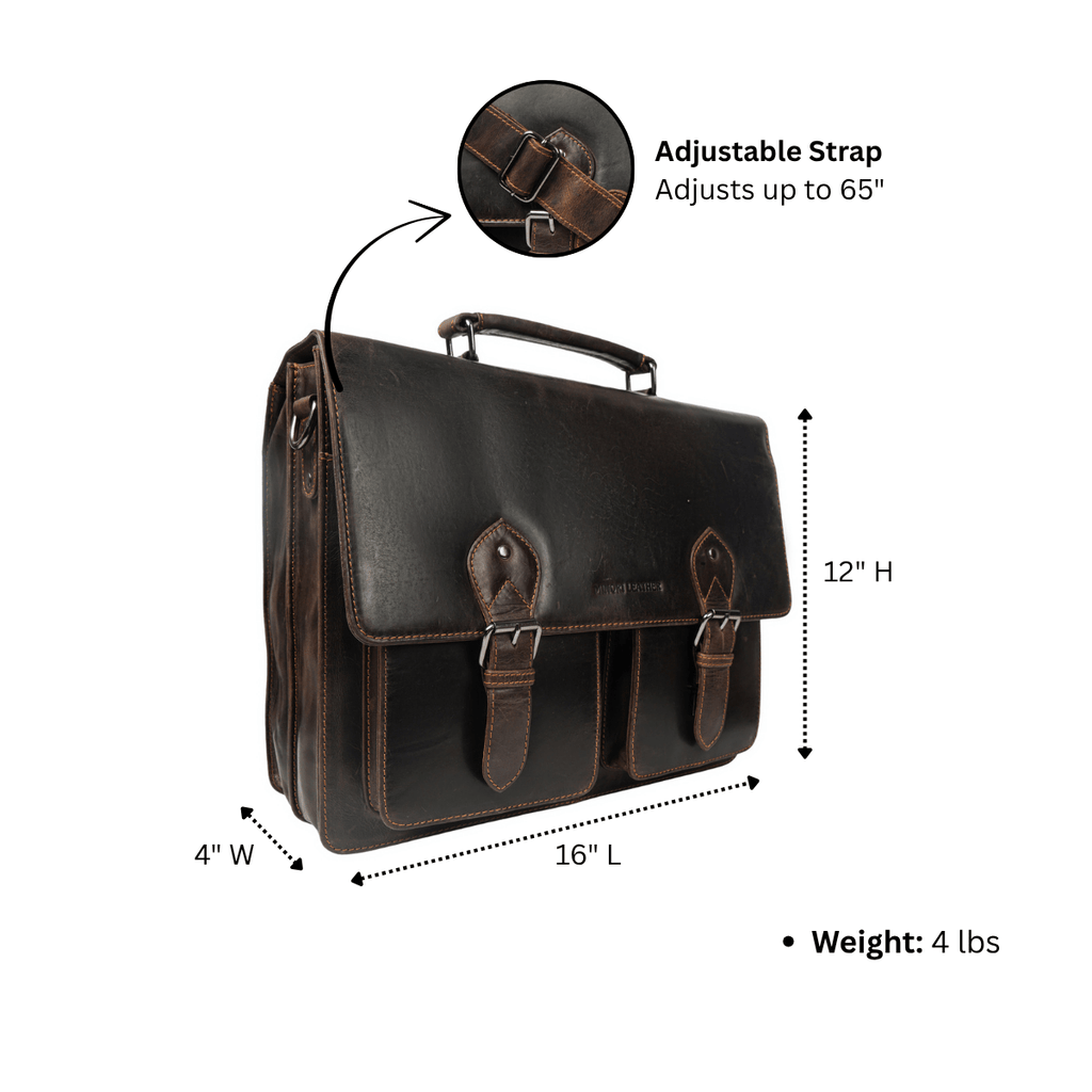 Minori Leather Cambridge leather briefcase bag in brown with sturdy handles and sleek design, perfect for professional use.