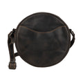 Minori Leather Luna leather crossbody bag in chestnut and hair-on brown with round shape and adjustable strap, stylish women's accessory.