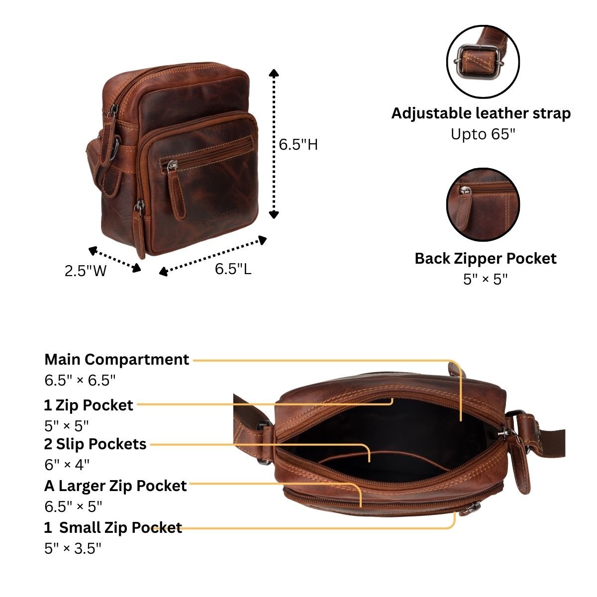 Minori Leather Cove leather crossbody bag in chestnut with adjustable strap and minimalist design.
