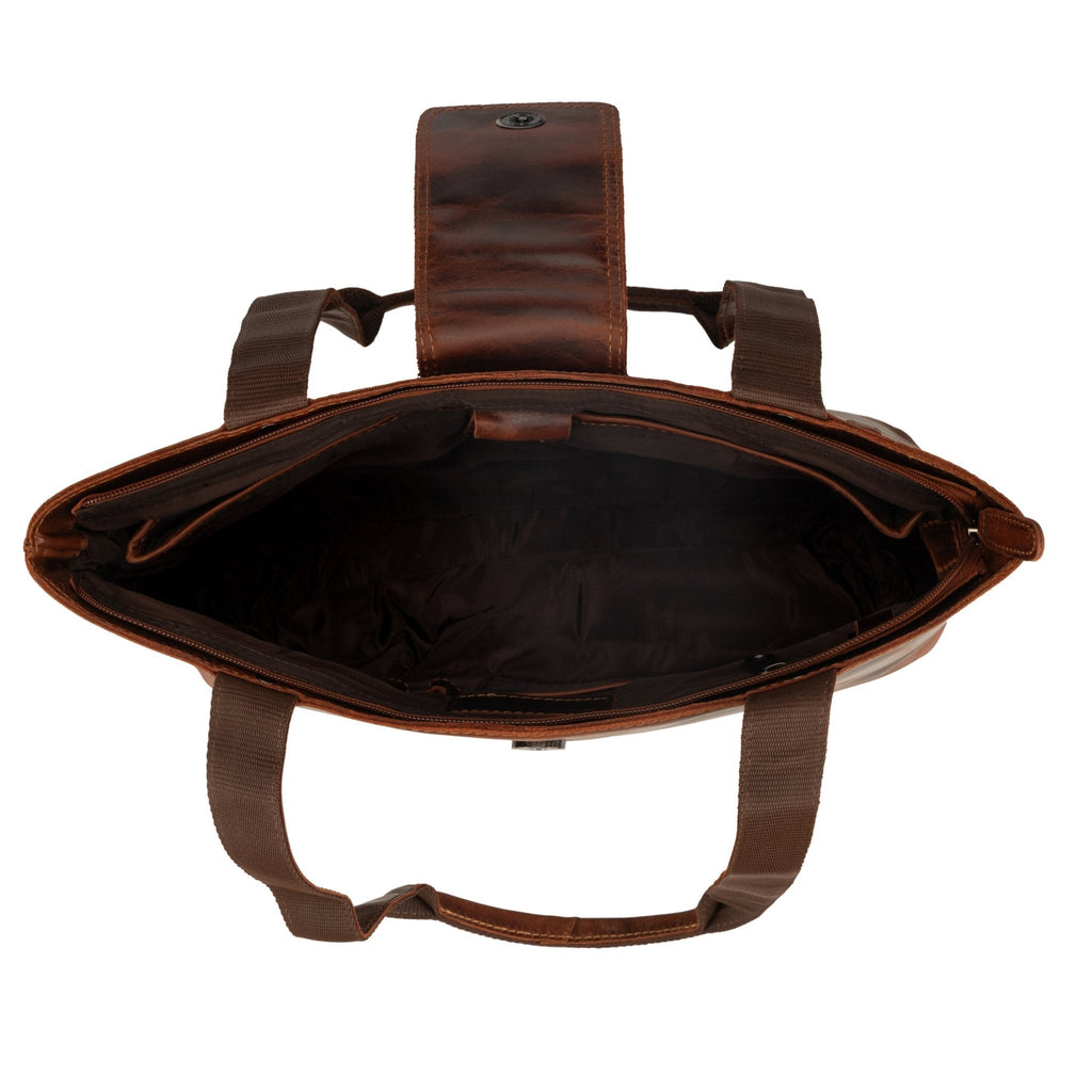 Minori Leather Everett leather tote bag in chestnut with sturdy shoulder straps and spacious interior, stylish and functional accessory.