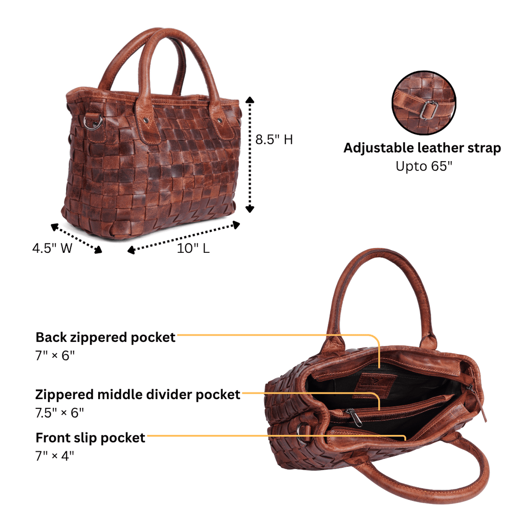 Minori Leather Florence leather tote bag for women in chestnut, showcasing its spacious design and elegant craftsmanship