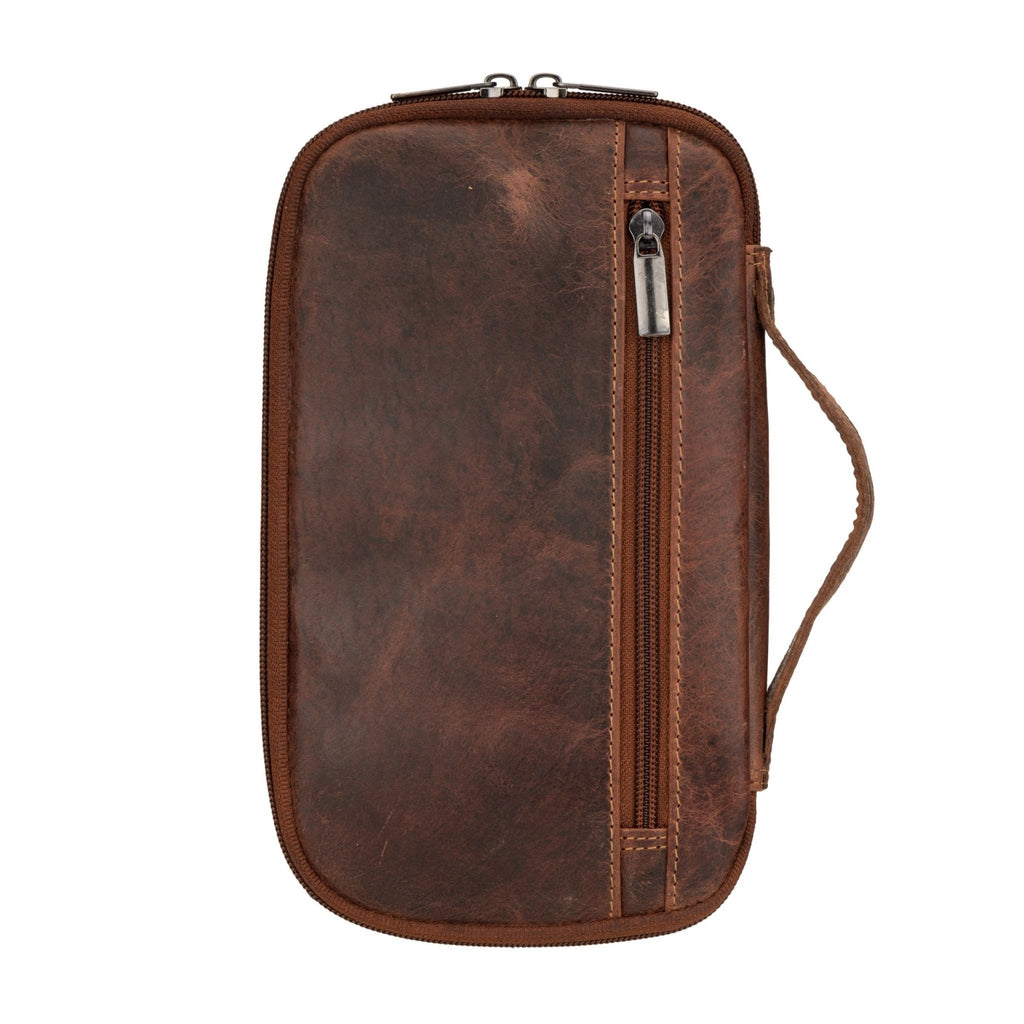 Minori Leather Monroe leather passport wallet in chestnut with multiple card slots and secure design.