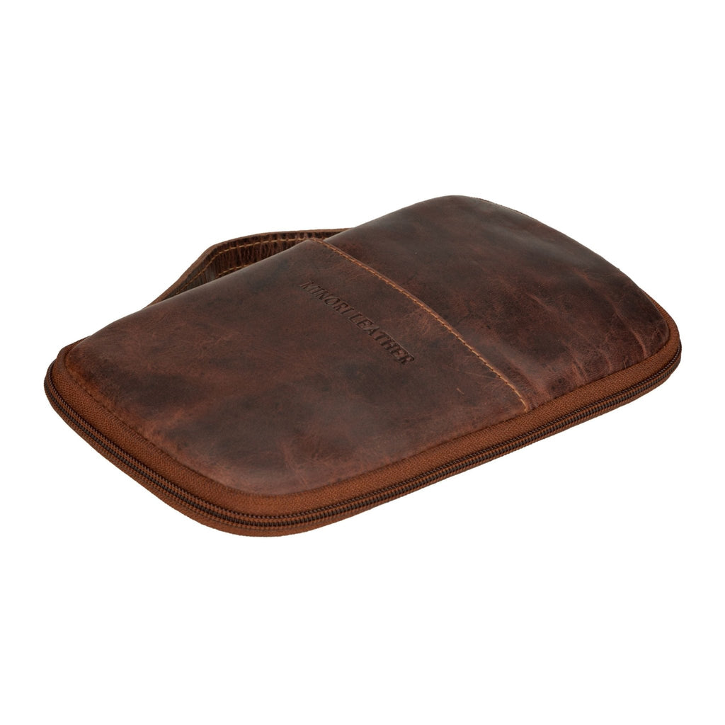 Minori Leather Monroe leather passport wallet in chestnut with multiple card slots and sleek design.