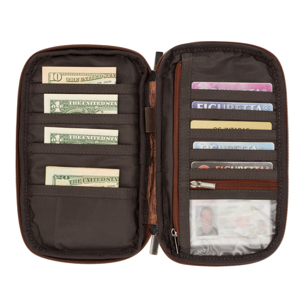 Minori Leather Monroe Leather Passport Wallet in chestnut leather with multiple card slots and passport holder.