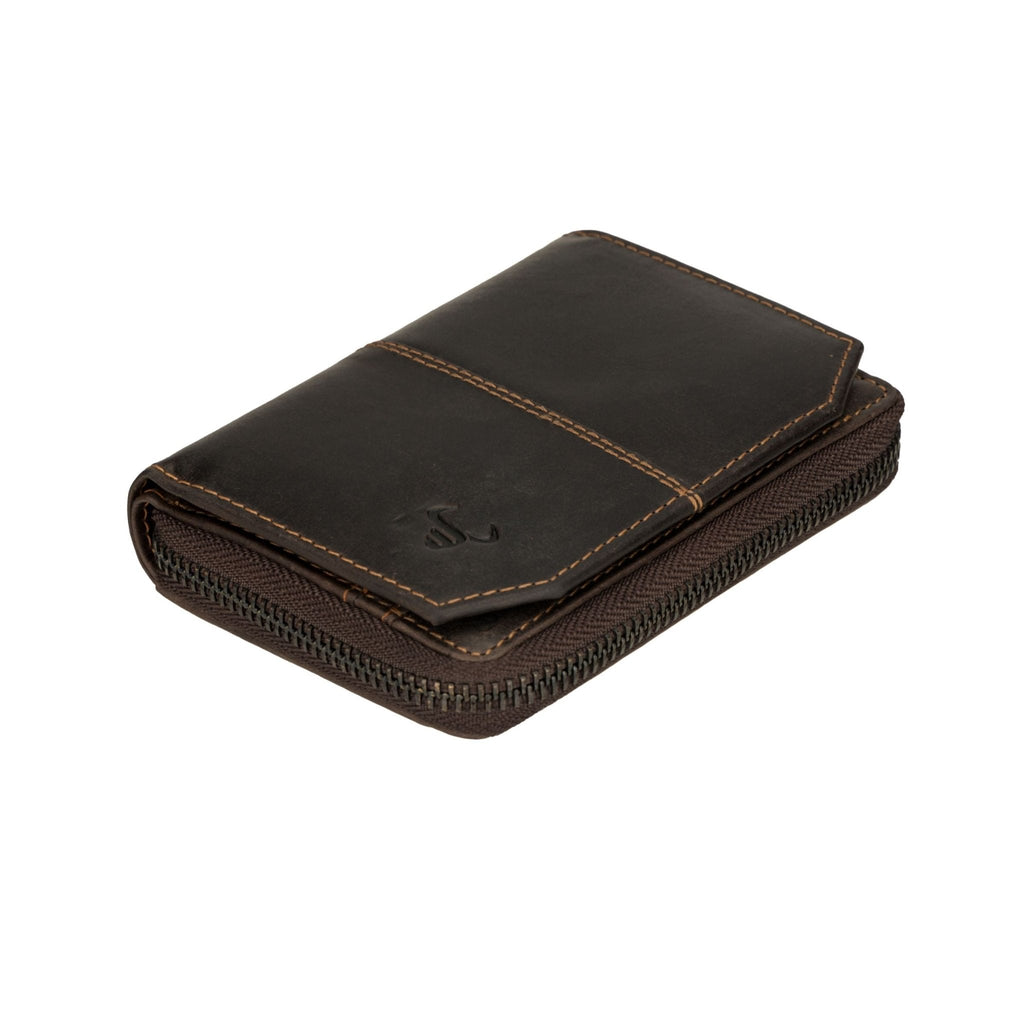 Brown Minori Leather Nora Wallet with multiple card slots and sleek design, made from genuine leather.