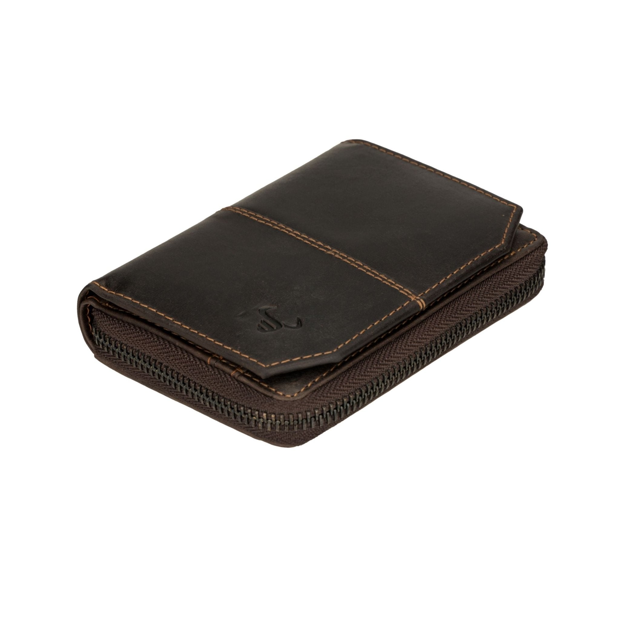 Brown Minori Leather Nora Wallet with multiple card slots and sleek design, made from genuine leather.