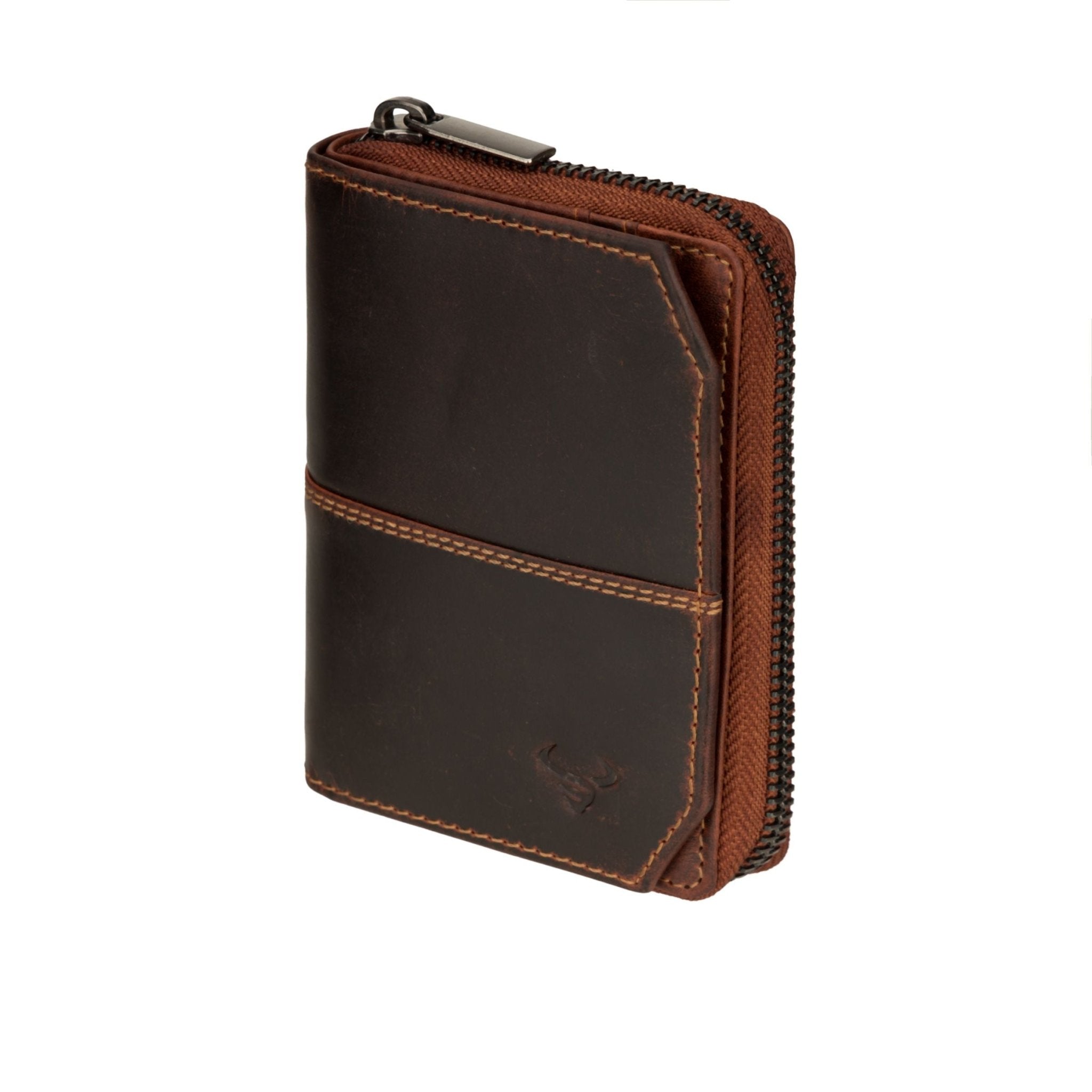 Minori Leather Nora leather wallet in chestnut color, featuring multiple card slots and a sleek design.