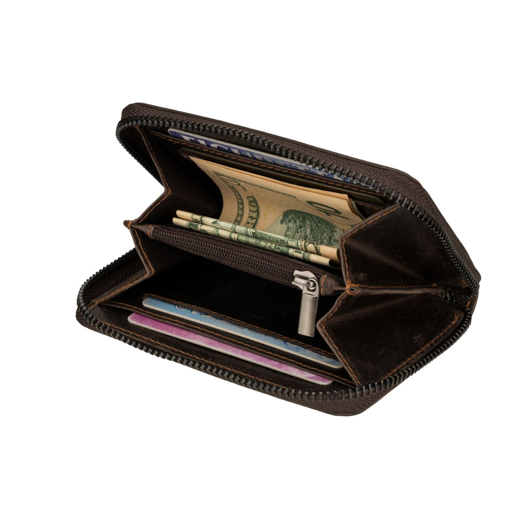 Brown Hazel leather wallet by Minori Leather with multiple card slots and a sleek, classic design.