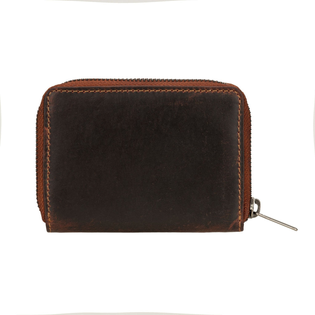 Minori Leather Hazel leather wallet in chestnut color with multiple card slots and a sleek, compact design.