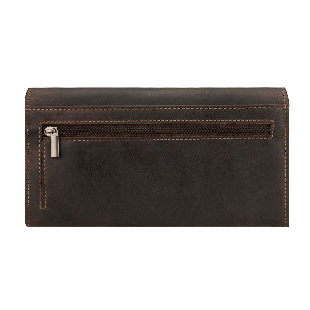 Brown Charlotte leather wallet by Minori Leather, featuring multiple card slots and a sleek design.