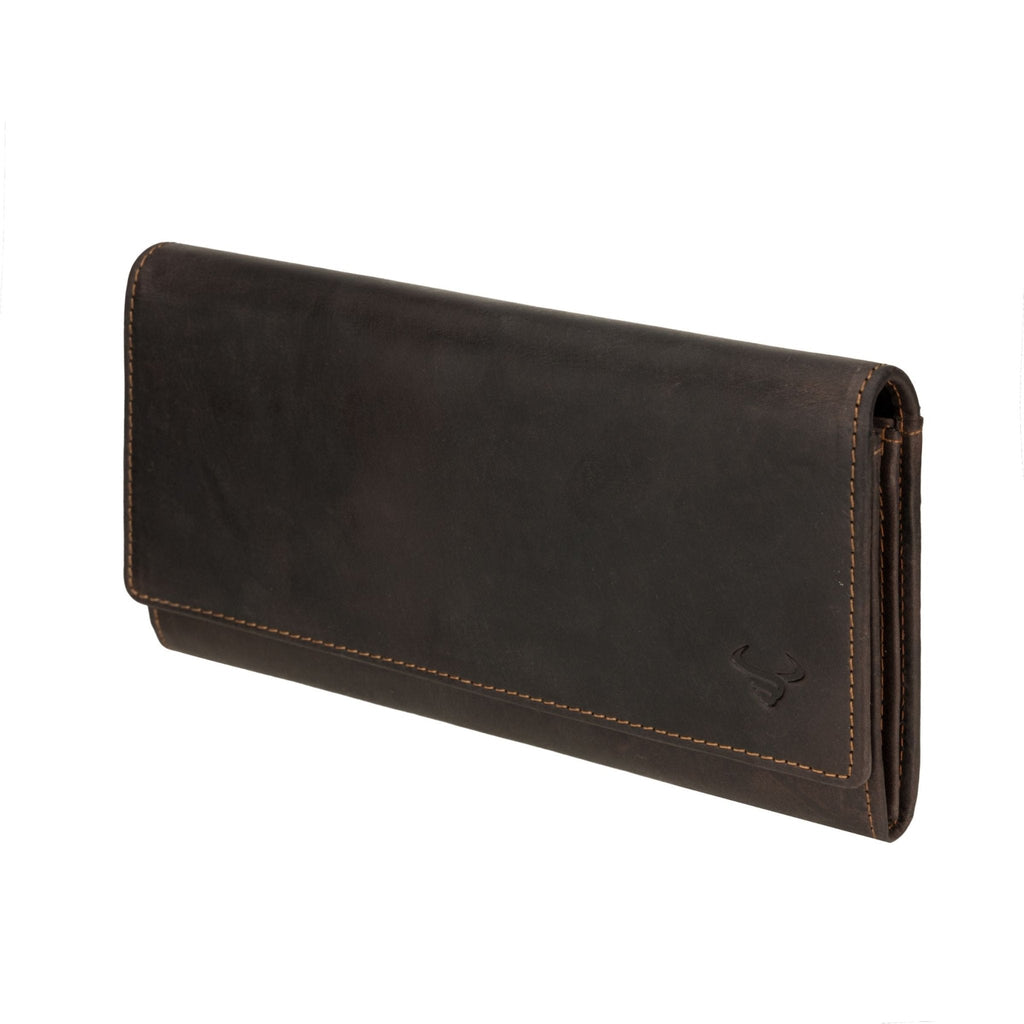 Brown Charlotte leather wallet by Minori Leather, featuring multiple card slots and a sleek design.