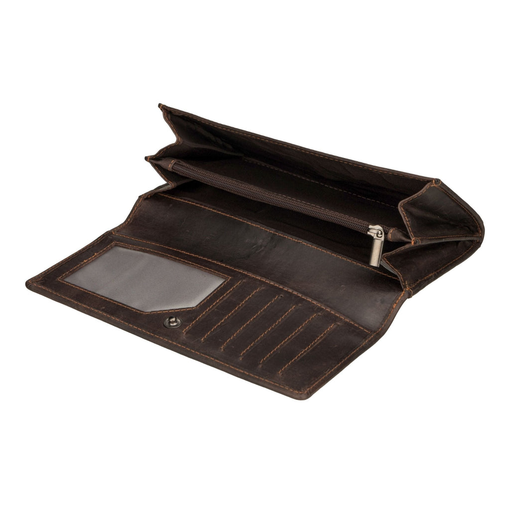 Brown Charlotte leather wallet by Minori Leather, featuring multiple card slots and a sleek compact design.
