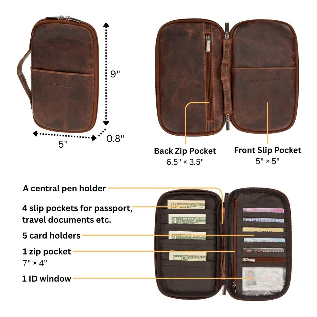 Minori Leather Monroe Leather Passport Wallet in chestnut, featuring a compact design with leather craftsmanship and multiple card slots.