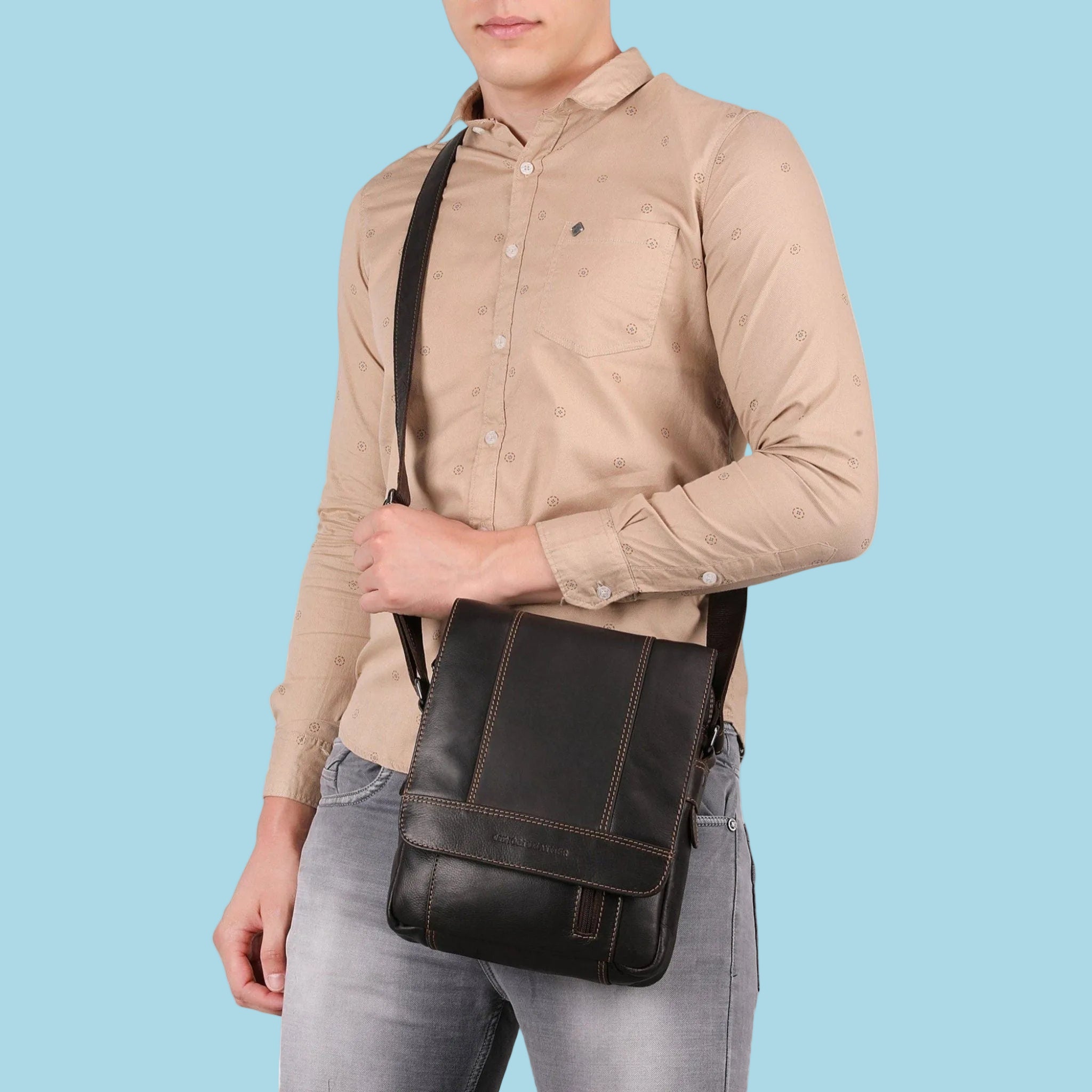 Brown Boulder Leather Crossbody Bag by Minori Leather, stylish shoulder bag with sleek design and adjustable strap.