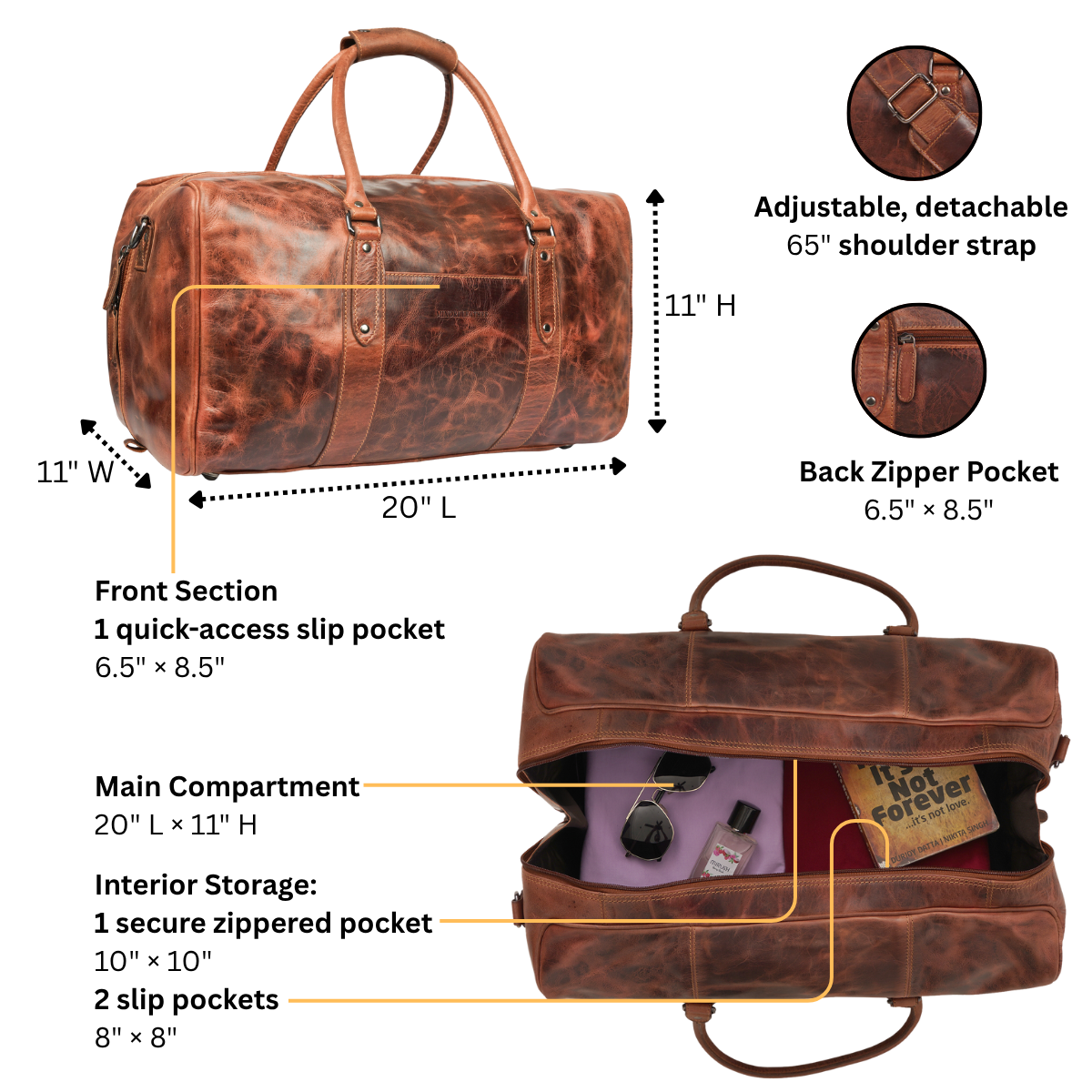 Riley Leather Duffle Bag in Chestnut