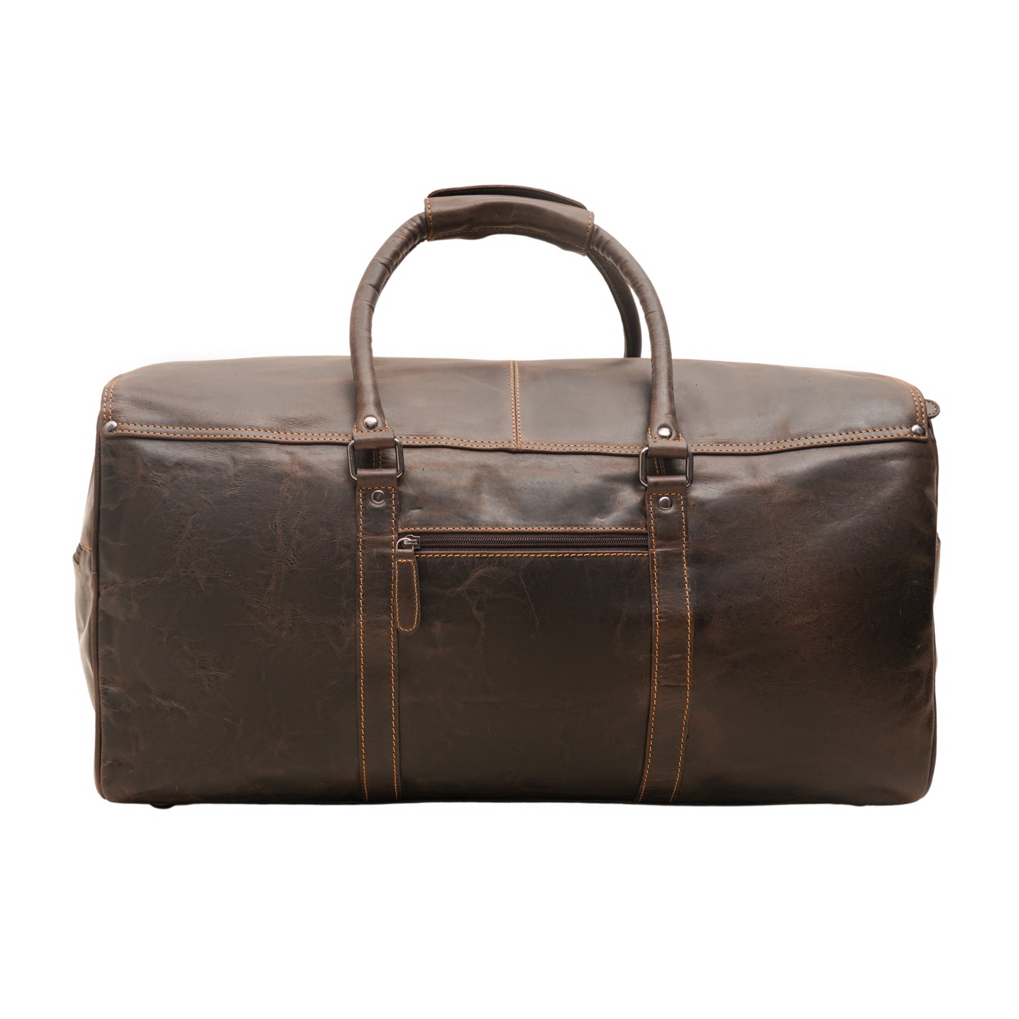 Brown Miami Leather Weekender duffle bag by Minori Leather, showcasing sturdy leather construction and spacious interior.