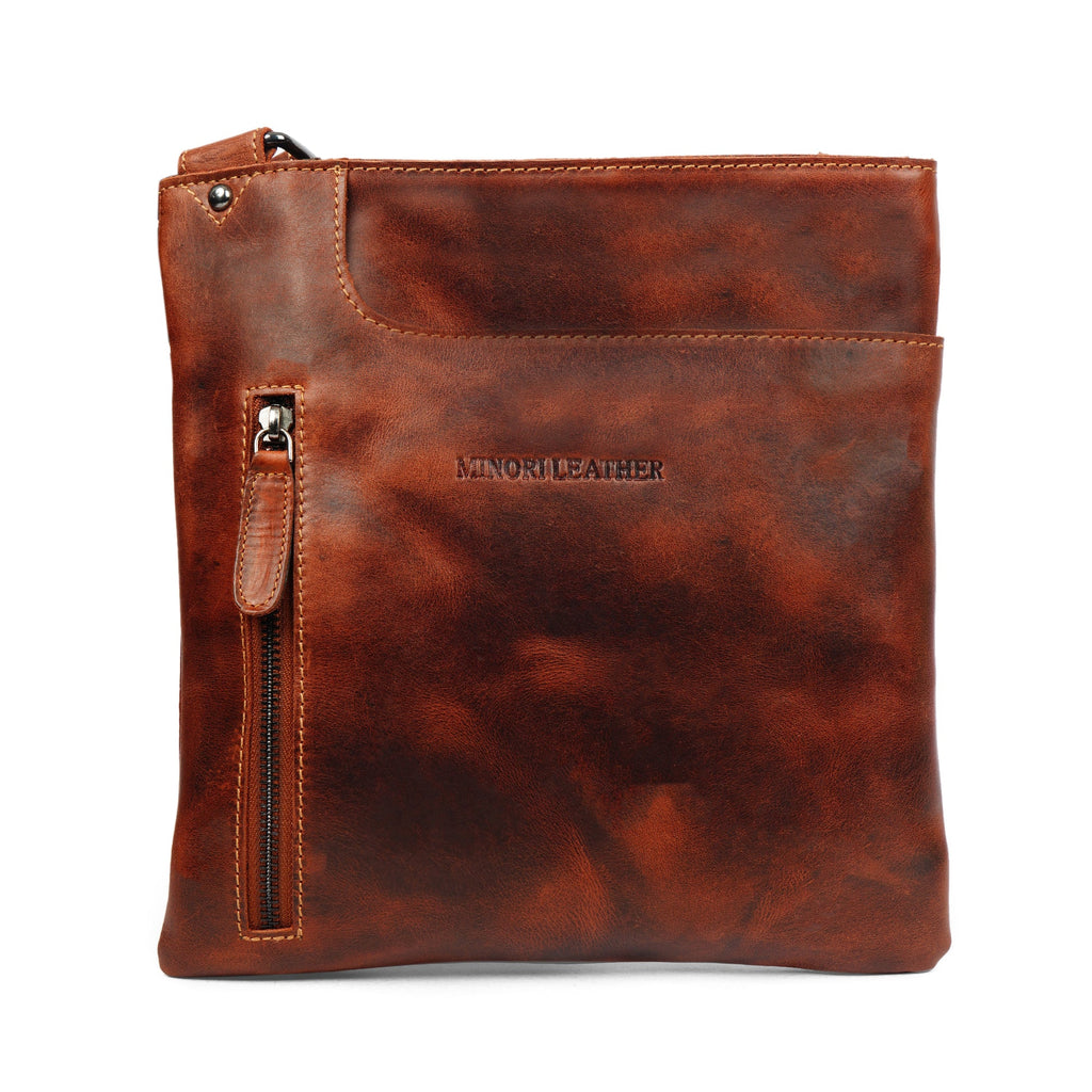 Carter Slim Leather Crossbody Bag in Chestnut - Minori Leather