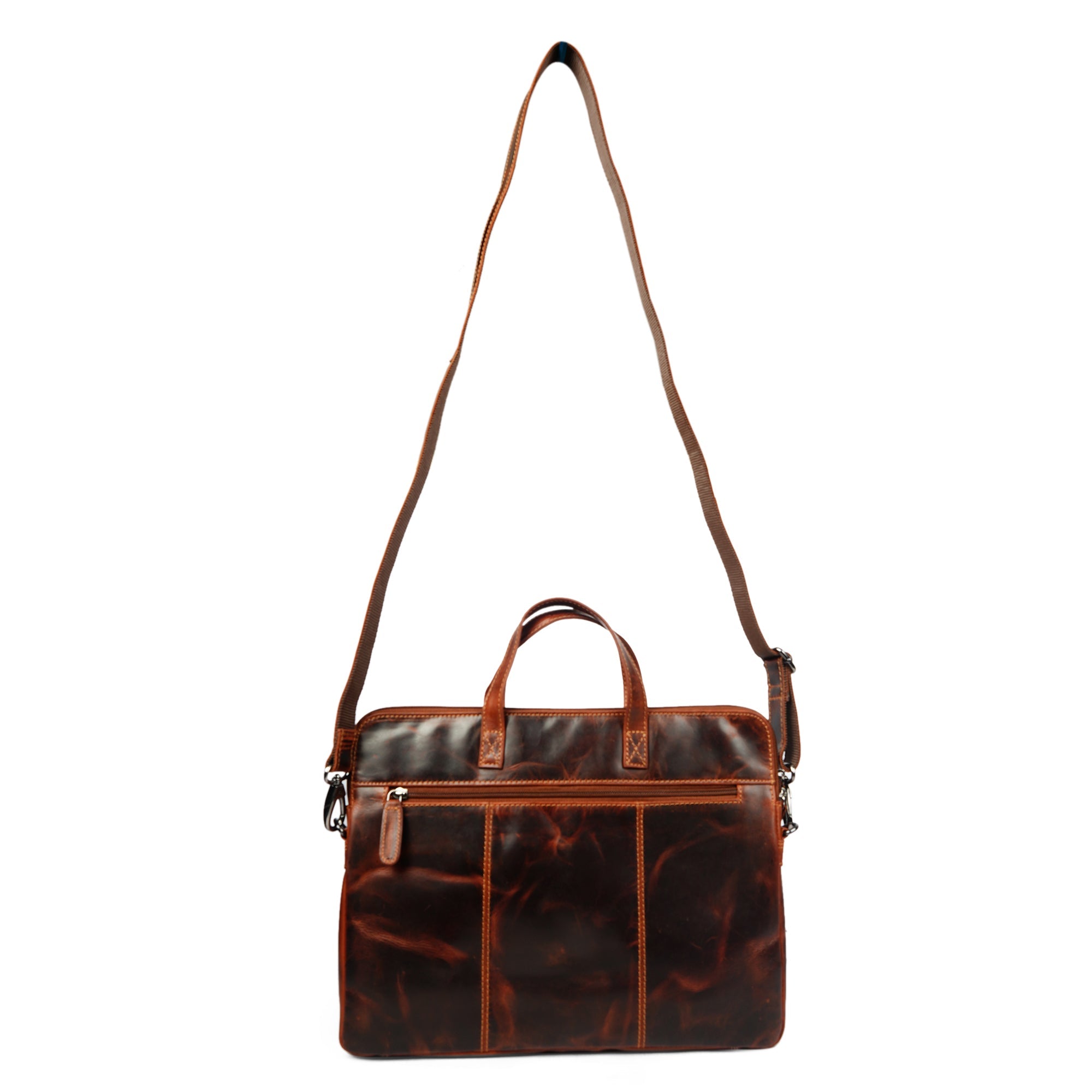 Minori Leather Atlas 14-inch chestnut leather laptop sleeve with sleek, unisex design and minimalist style.