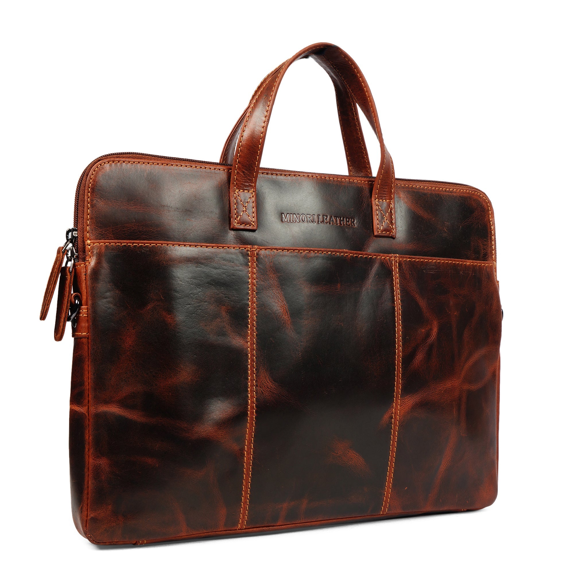 Minori Leather Atlas Leather Laptop Sleeve 14-inch in chestnut, unisex design with smooth leather exterior and slim profile.
