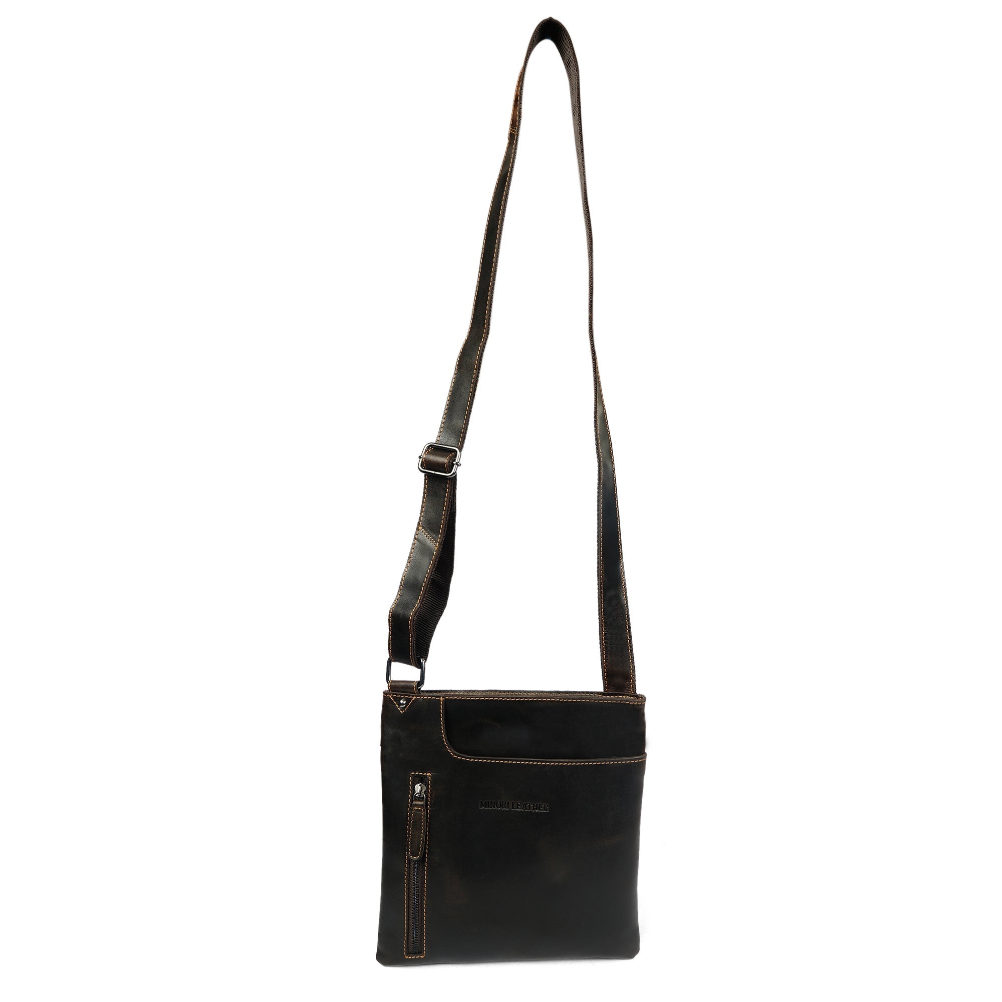Carter Slim Leather Crossbody Bag in Brown - Minori Leather