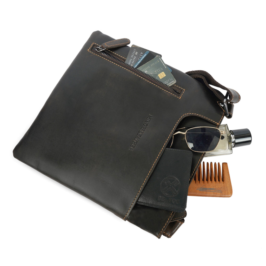 Carter Slim Leather Crossbody Bag in Brown - Minori Leather