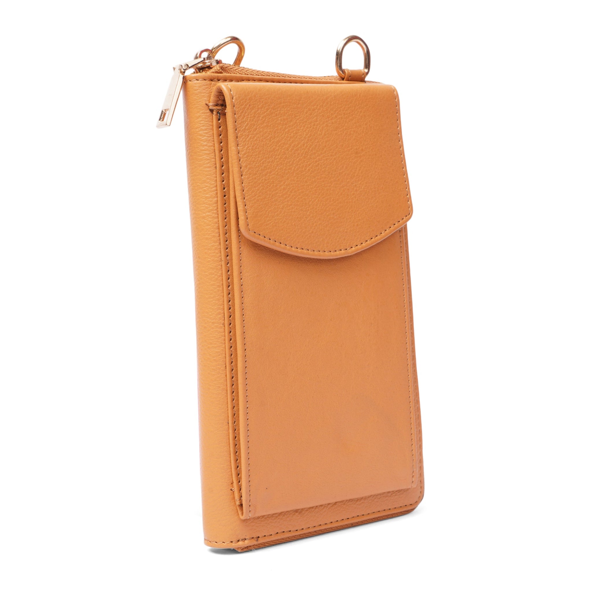 Tan Billie leather wallet crossbody bag for women by Minori Leather, featuring compact design and adjustable strap.