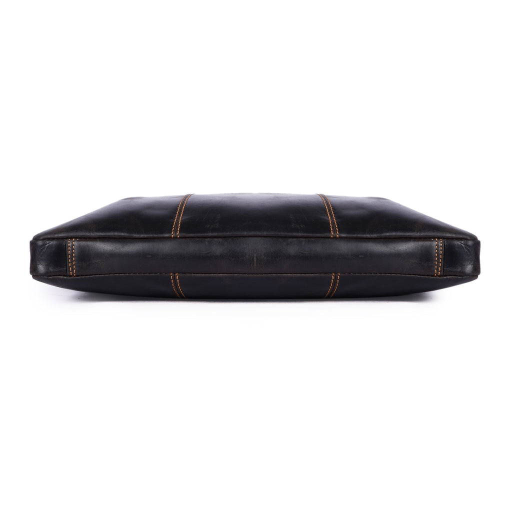 Brown Atlas Leather Laptop Sleeve for 14-inch laptops by Minori Leather, featuring a sleek unisex design and durable leather material.