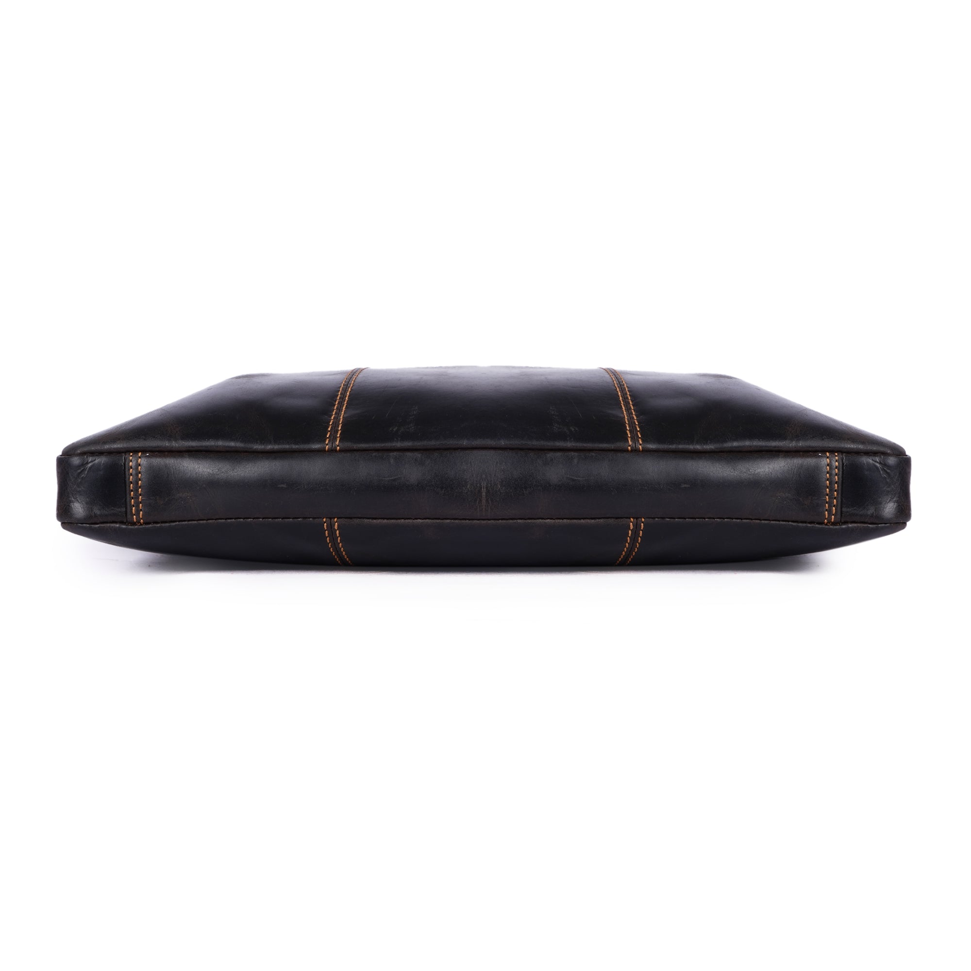 Brown Atlas Leather Laptop Sleeve for 14-inch laptops by Minori Leather, featuring a sleek unisex design and durable leather material.