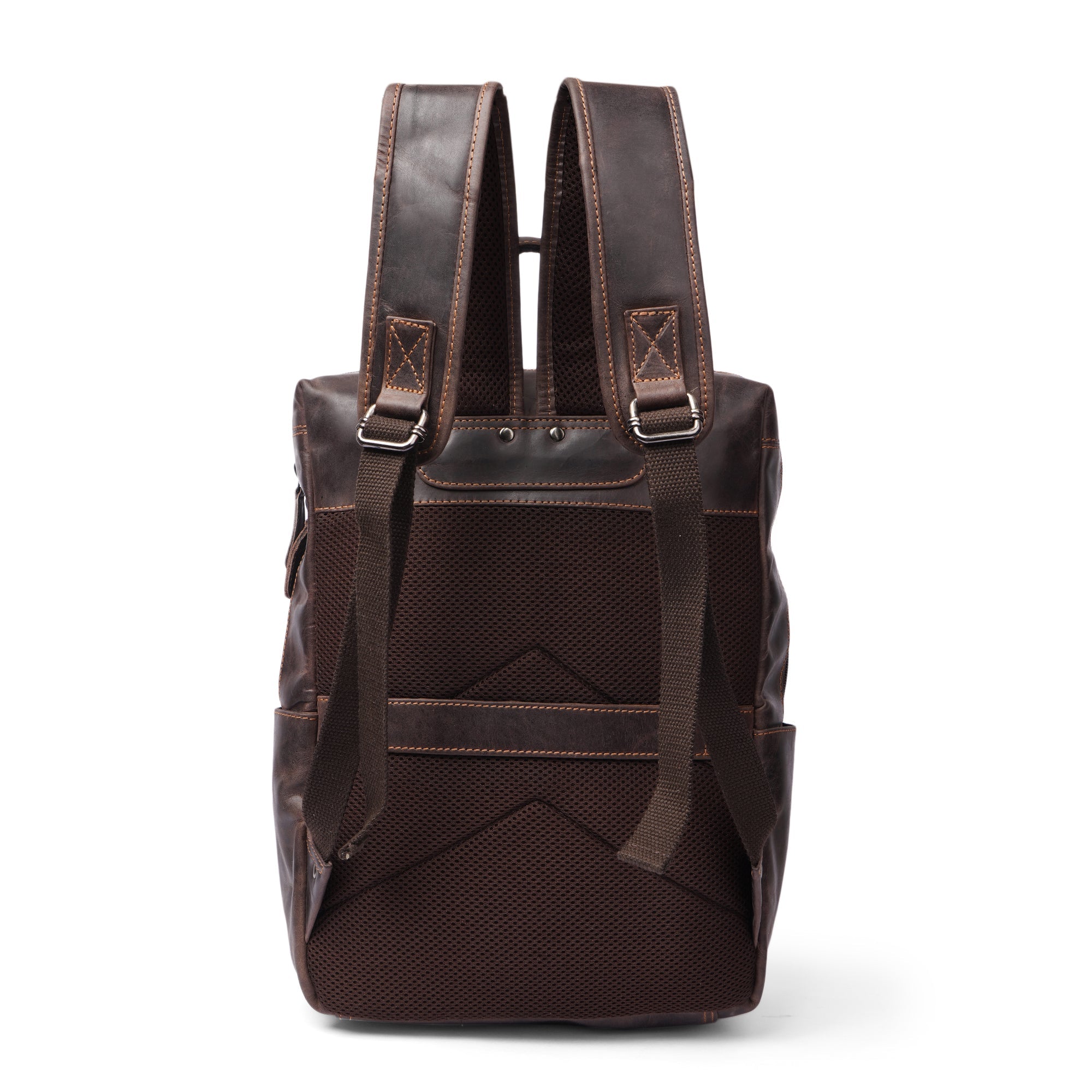 Minori Leather Oslo leather laptop backpack with 15.6-inch compartment, featuring a sleek, sturdy design and adjustable shoulder straps.