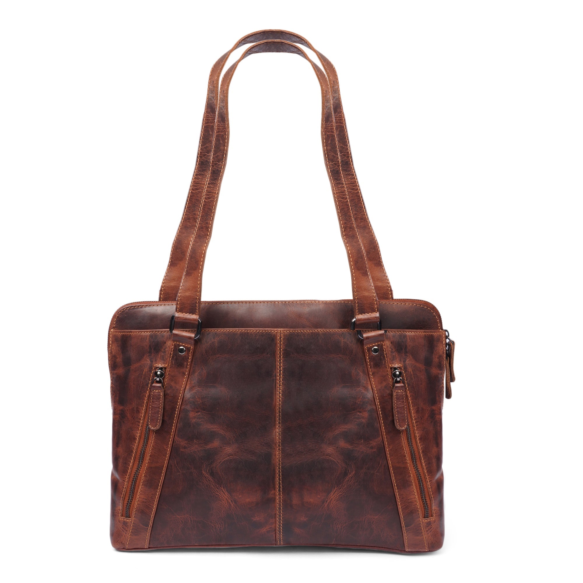 Minori Leather Camille leather laptop tote bag with sturdy handles and spacious interior, perfect for everyday carrying.