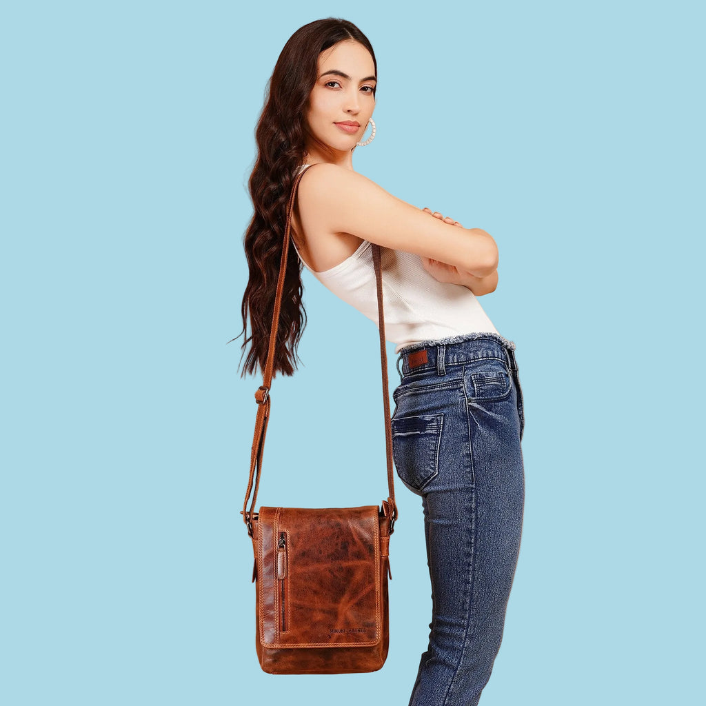 Minori Leather Knox leather crossbody bag with adjustable strap and sleek design, perfect for daily use.
