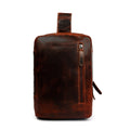 Minori Leather Luxe Leather Sling Chestnut crossbody bag with adjustable strap and sleek design, made of high-quality leather.