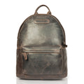 Minori Leather Garth Leather Backpack showing front view with adjustable straps and spacious main compartment.