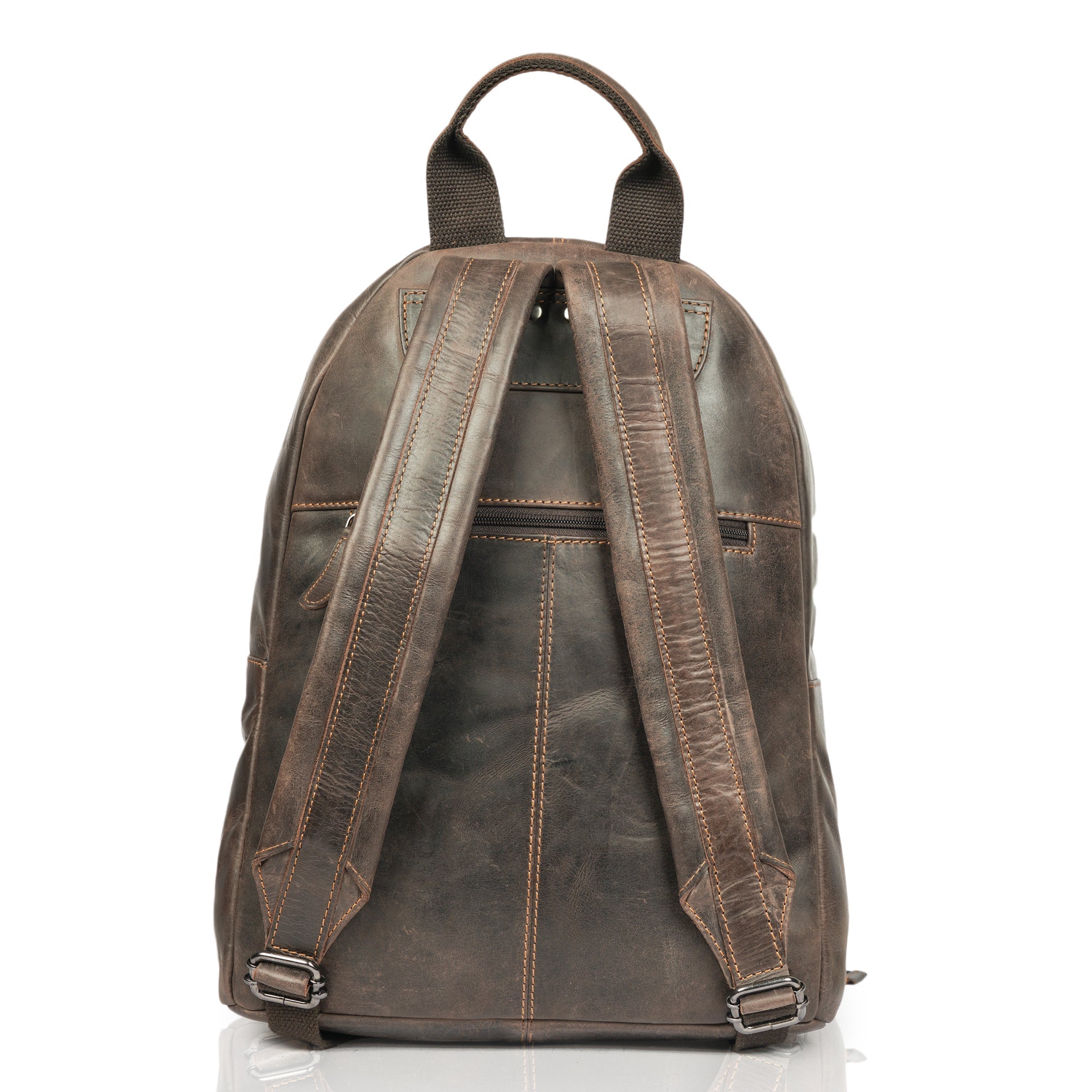 Minori Leather Garth Leather Backpack with adjustable straps and spacious main compartment, showcasing durable leather material.